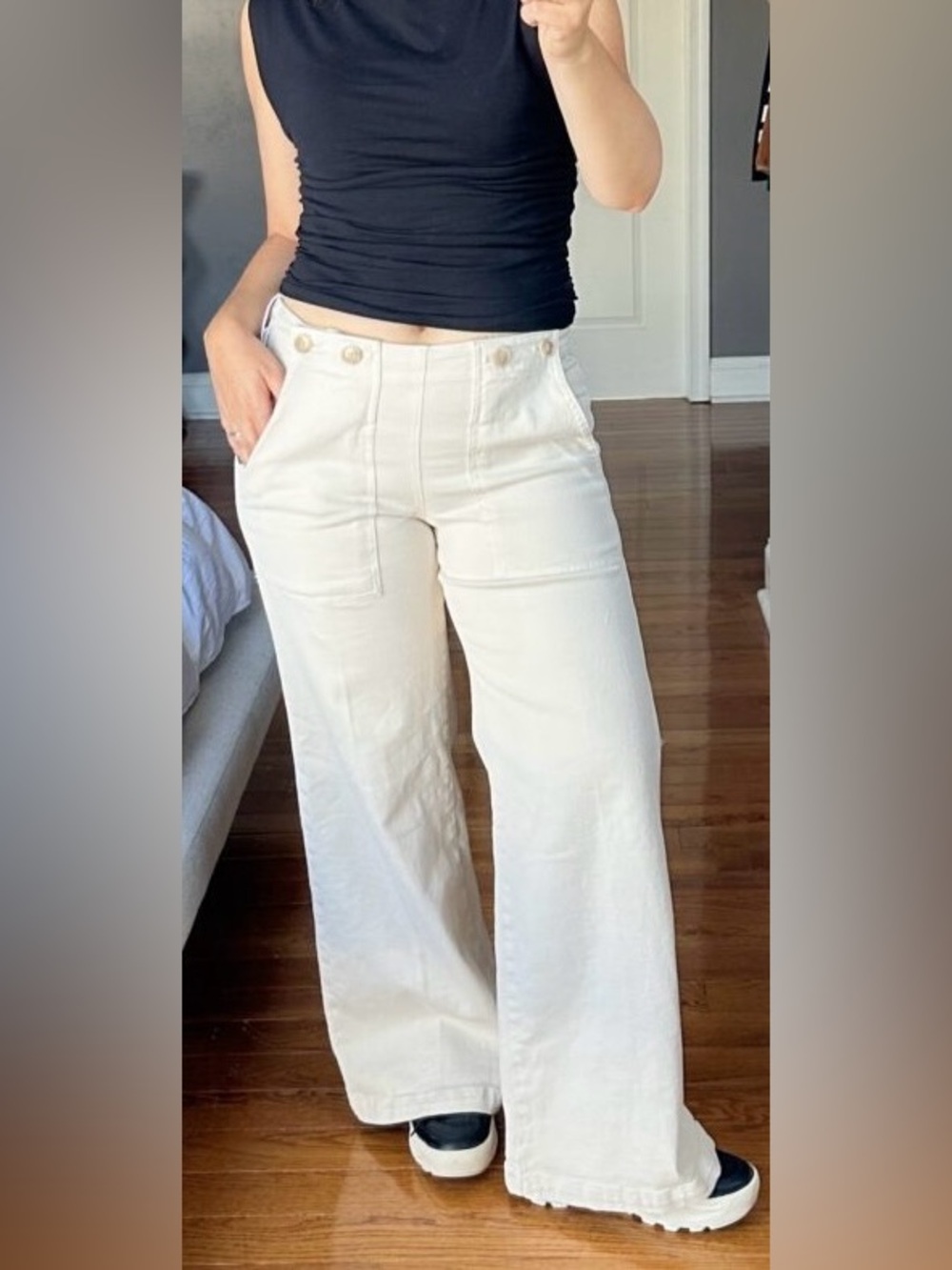 Anthropologie Cream Wide-Leg Flare Jeans